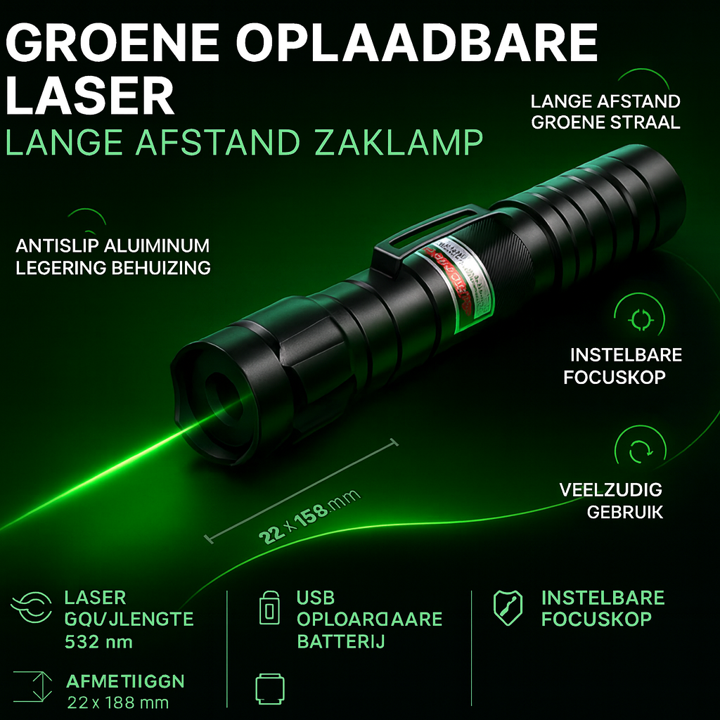 Oplaadbare Laserpointer Groen Licht Aluminium 2000m Bereik Presentaties Astronomie Precisiewerk Onderwijs