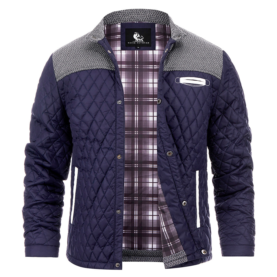 Gewatteerd Winterjack Heren Navy Polyester Waterafstotend Comfortabel Outdoor Jas voor Herfst Winter