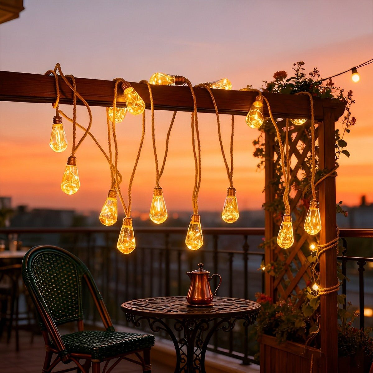 Solar LED Filament Lichtslinger Warm Wit 20 LED IP65 Waterbestendig Tuinverlichting Balkon Terras Feestdecoratie Retro Stijl Draadloos Energiezuinig Buitenverlichting Sfeerverlichting