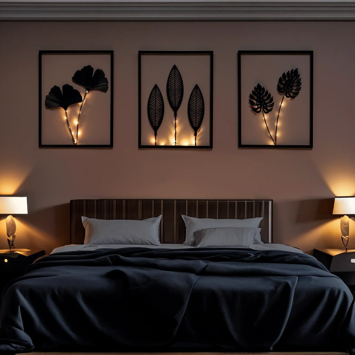 Verlichte LED-Fotolijsten met Kunstplant (3 Stuks) Stemmingsverlichting Zwart Metaal