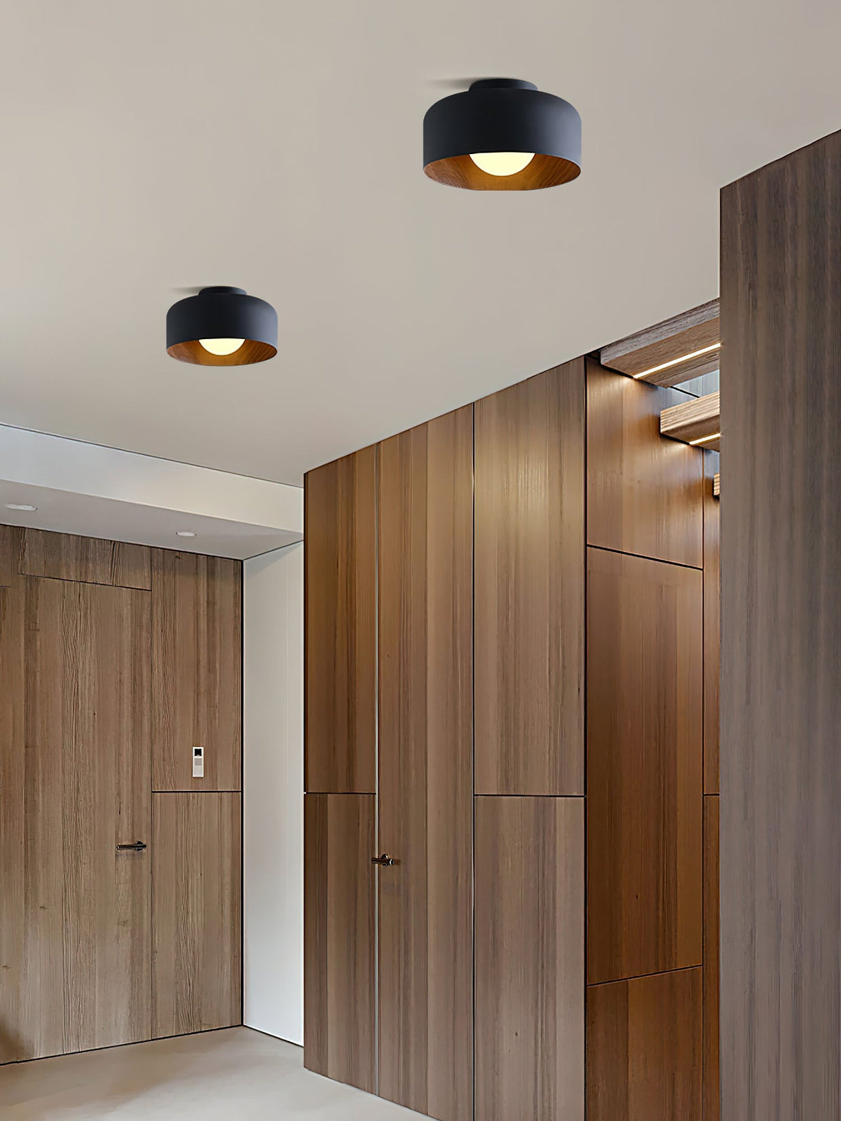Ronde Plafondlamp met Houtnerf Interieur Glazen Bol ∅22 cm voor Hal Keuken Slaapkamer Wandmontage G9 Fitting