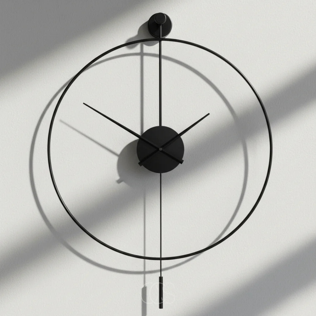 Grote Stille Wandklok met Elegante Pendel 50cm Zwart Metaal Geruisloos Quartz Mechanisme Woonkamer Slaapkamer