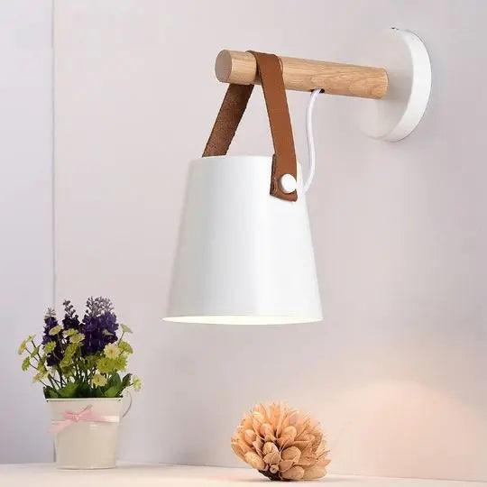 Scandinavische Wandlamp Hout voor Slaapkamer - Minimalistisch Natuurhout Lichtpunt Wit of Zwart