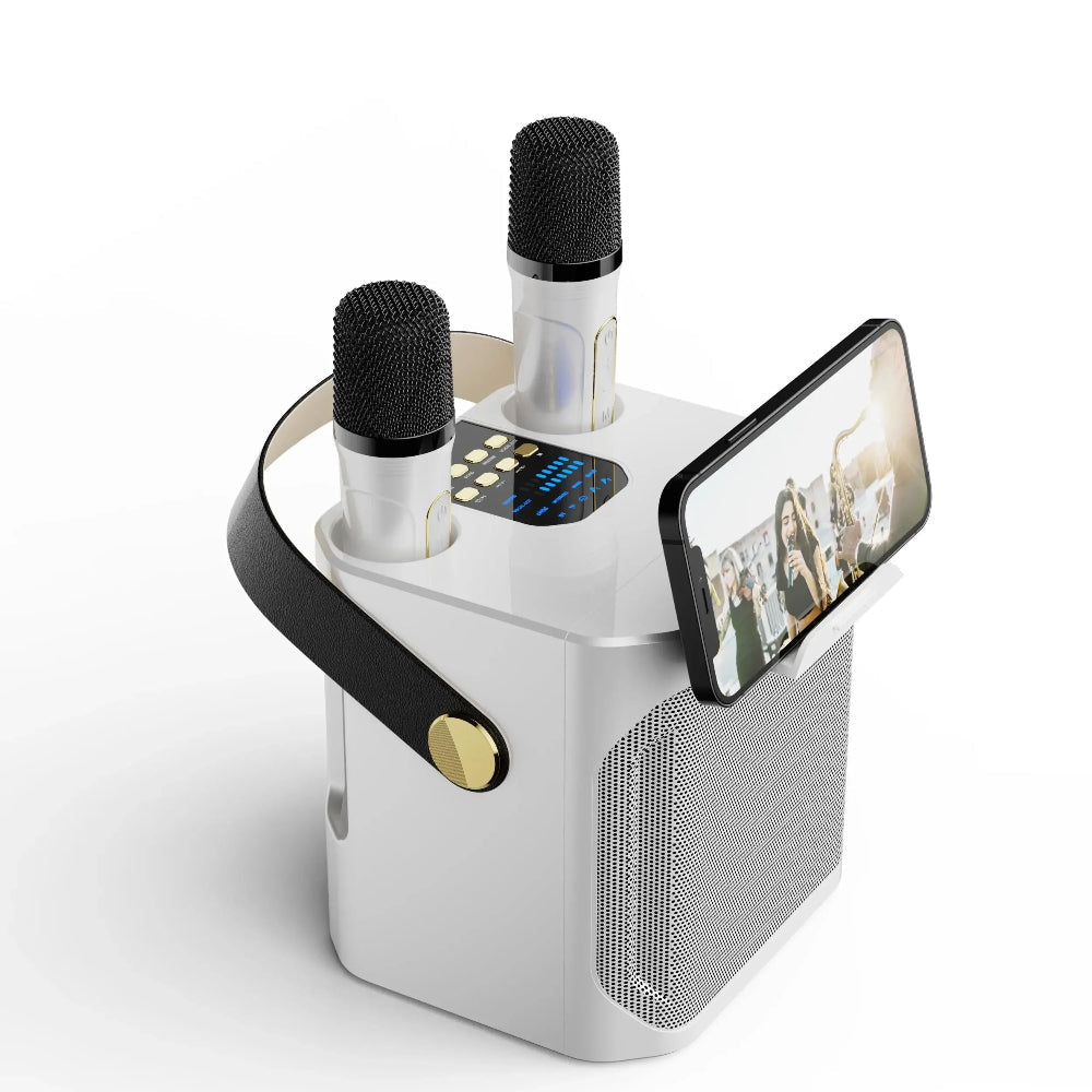 Draagbare Karaoke Bluetooth Speaker met Twee Draadloze Microfoons en 360° Geluid