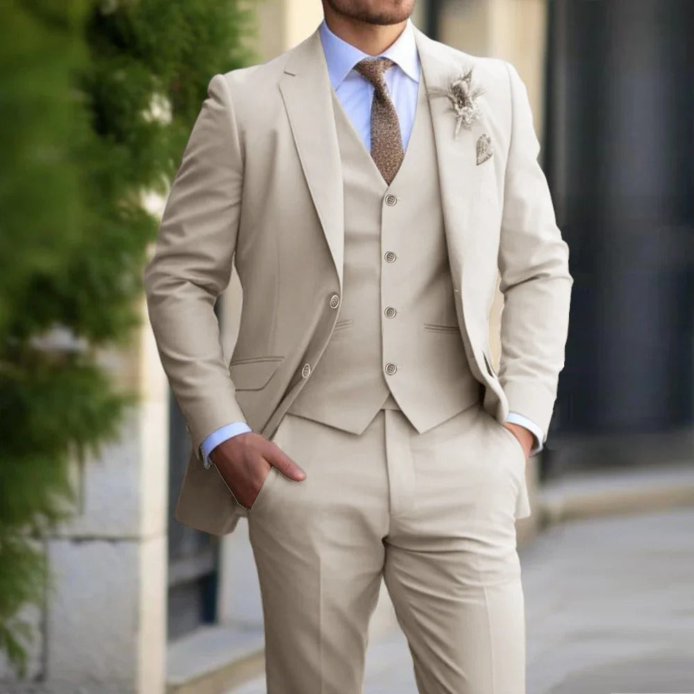 Driedelig Herenkostuum Slim Fit met Colbert Gilet Pantalon voor Zakelijk Smoking Bruiloft Zwart Beige Grijs