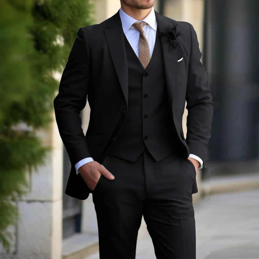Driedelig Herenkostuum Slim Fit met Colbert Gilet Pantalon voor Zakelijk Smoking Bruiloft Zwart Beige Grijs