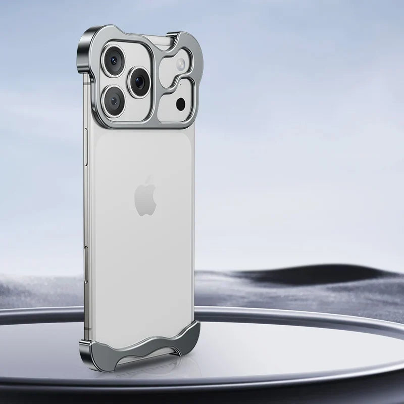 Randloos Aluminium iPhone Hoesje Minimalistisch Design Anti-Kras Bescherming 7 Kleuren 12 13 14 15 16 17 Pro Max