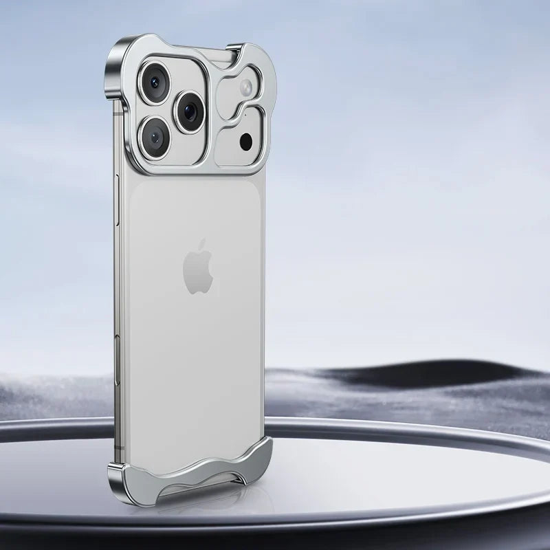 Randloos Aluminium iPhone Hoesje Minimalistisch Design Anti-Kras Bescherming 7 Kleuren 12 13 14 15 16 17 Pro Max