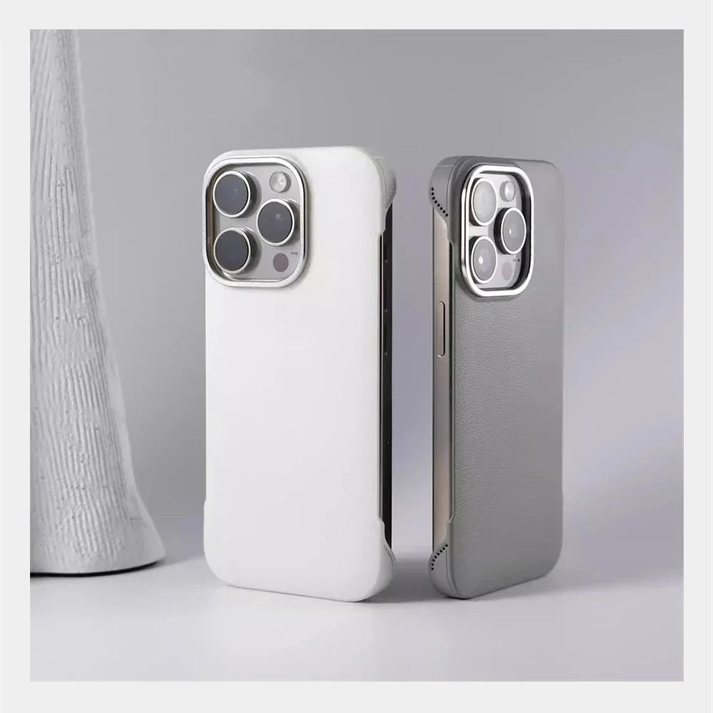 Minimalistische PU Leren Telefoonhoes met Stiksels voor iPhone 13 14 15 16 Pro Max Draadloos Laden Bescherming