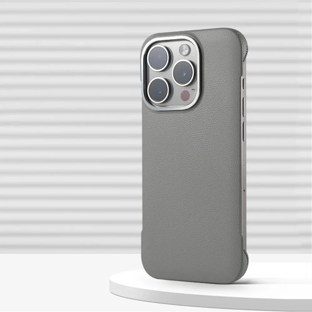 Minimalistische PU Leren Telefoonhoes met Stiksels voor iPhone 13 14 15 16 Pro Max Draadloos Laden Bescherming
