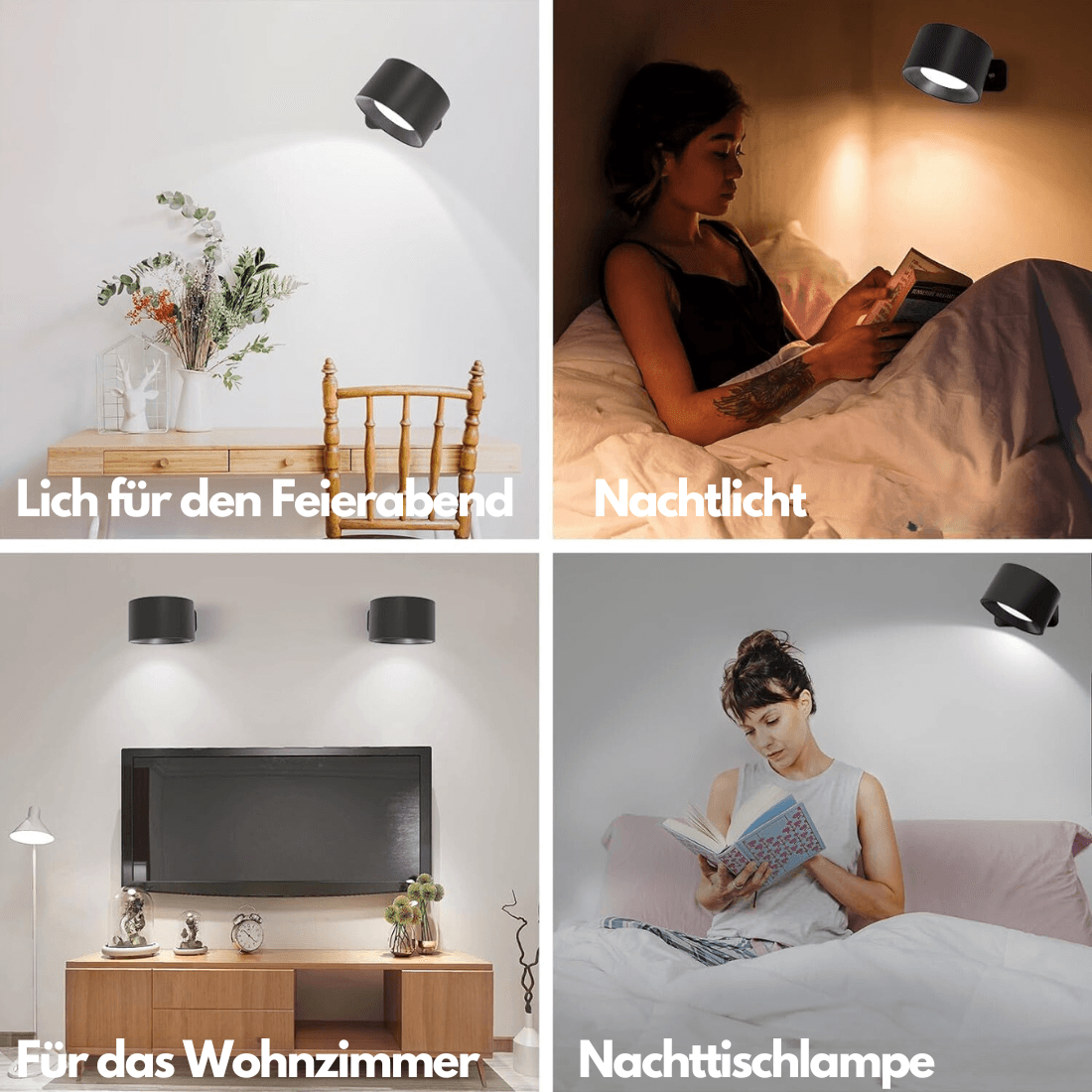 Draadloze Wandlamp Verstelbaar 360° LED Oplaadbaar USB Leeslamp Slaapkamer Woonkamer Hal Batterij Dimbaar