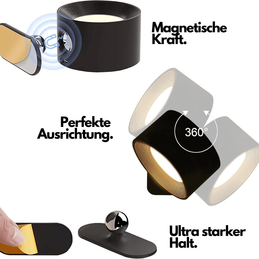 Draadloze Wandlamp Verstelbaar 360° LED Oplaadbaar USB Leeslamp Slaapkamer Woonkamer Hal Batterij Dimbaar
