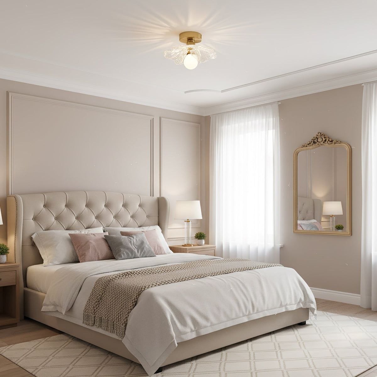 Plafondlamp met Bloesemontwerp in Hars en Messing - Elegante Verlichting voor Slaapkamer en Gang
