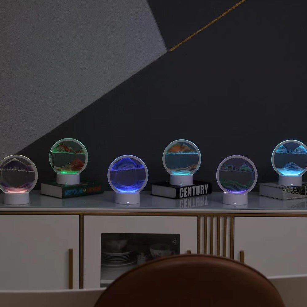 Zandkunst Lamp LED Glas Houten Voet 25x20 cm Sfeerverlichting Woonkamer Slaapkamer Bewegend Zandbeeld Bureau Decoratie Cadeau