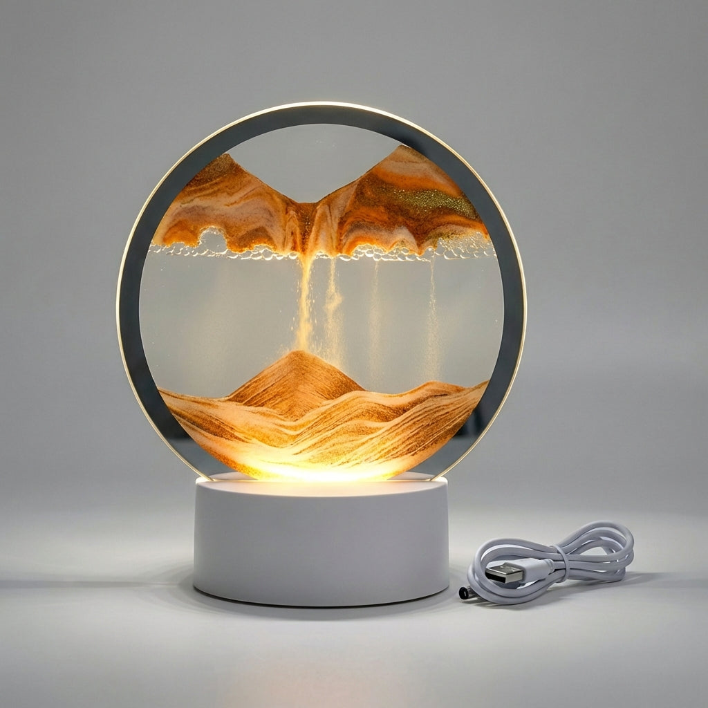Zandkunst Lamp LED Glas Houten Voet 25x20 cm Sfeerverlichting Woonkamer Slaapkamer Bewegend Zandbeeld Bureau Decoratie Cadeau