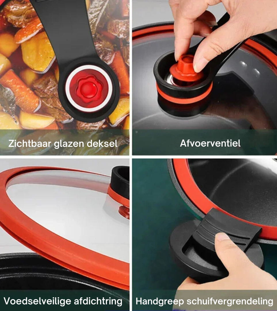 Snelkookpan met Anti-aanbaklaag - Gezond & Snel Koken - Snelkookfunctie & Langzaam Koken - Voedingsstoffen Behouden - 3,5L Capaciteit - Verkrijgbaar in Groen, Rood en Geel