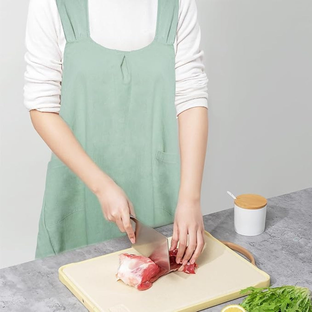 Koreaans geïnspireerd cross-back schort - linnen katoenen keukenschort met kruisbanden en zakken - tuinschort voor koken en bakken
