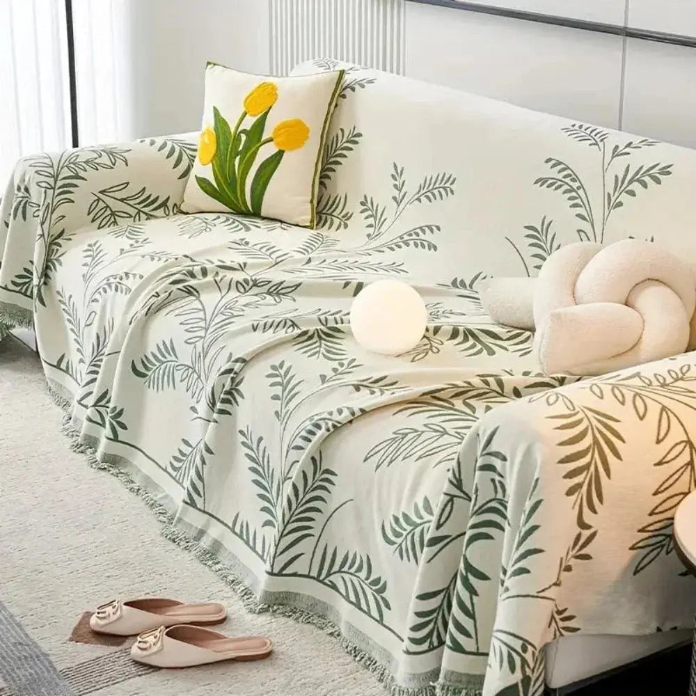 Chenille Jacquard Bankbeschermer met Bladpatroon - Antislip Bankhoes Bescherming