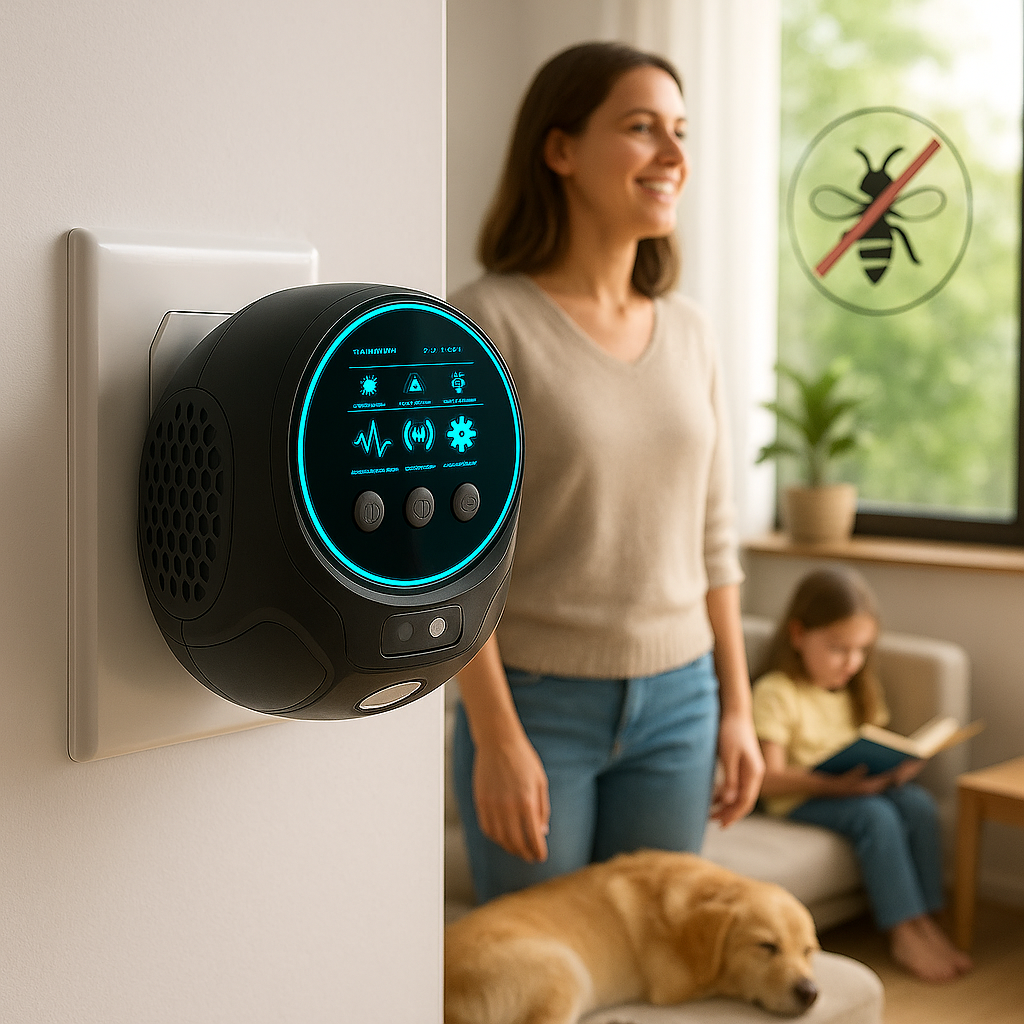 Ultrasoon Insectenwerende Plug-in voor Thuis - Effectief tegen Muggen, Wespen en Vliegen - 4 Luidsprekers 297m² Bereik - Veilig Chemivrij Apparaat voor Woonkamer en Terras