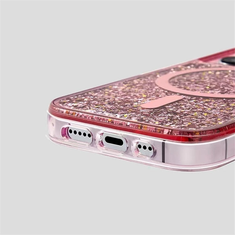 Vloeibare Glitter iPhone Hoesje met Magneetring Doorzichtig Dynamisch Telefoonhoesje TPU Shockproof Cover