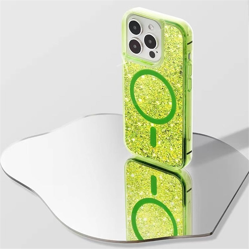Vloeibare Glitter iPhone Hoesje met Magneetring Doorzichtig Dynamisch Telefoonhoesje TPU Shockproof Cover