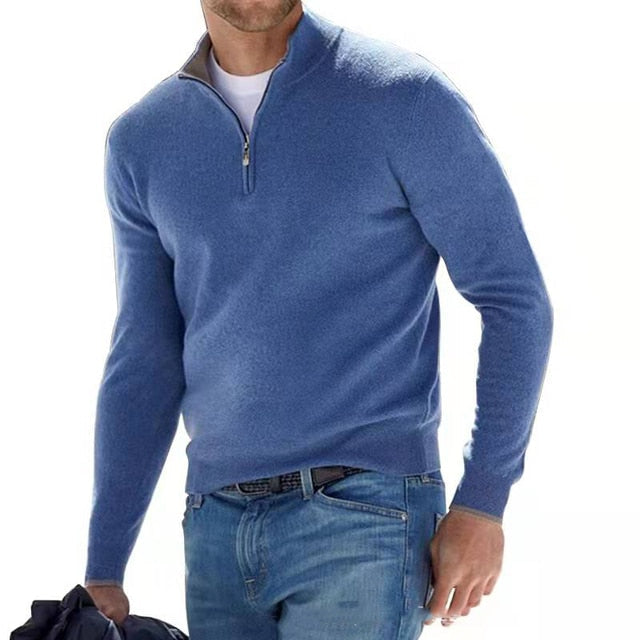 Herenpullover V-hals Merino Wol Ritssluiting Gestructureerde Trui Warm Modern Design Herfst Winter Elegante Stijl