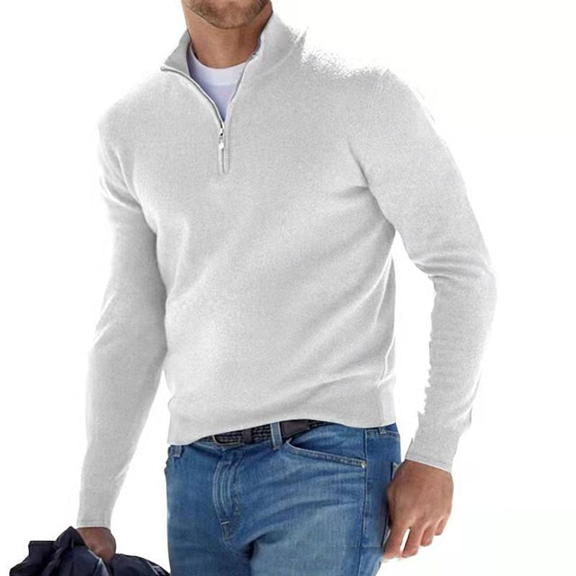 Herenpullover V-hals Merino Wol Ritssluiting Gestructureerde Trui Warm Modern Design Herfst Winter Elegante Stijl