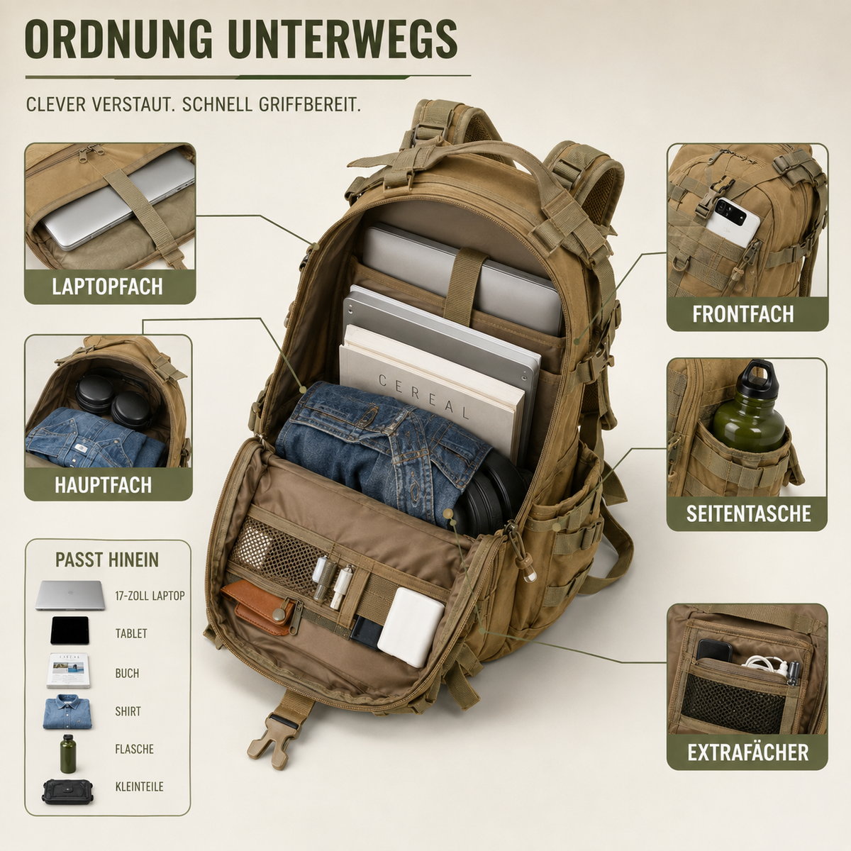 Tactische Rugzak 40 Liter Waterdicht met Laptopvak Militair Outdoor Wandelrugzak Camouflage Zwart Hiking