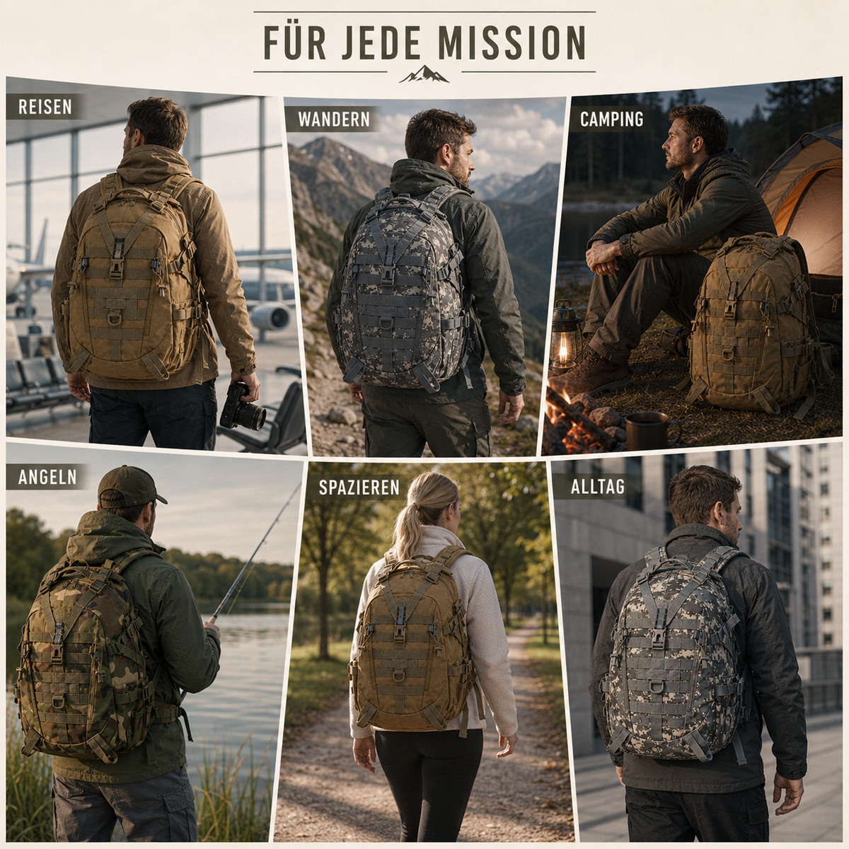 Tactische Rugzak 40 Liter Waterdicht met Laptopvak Militair Outdoor Wandelrugzak Camouflage Zwart Hiking