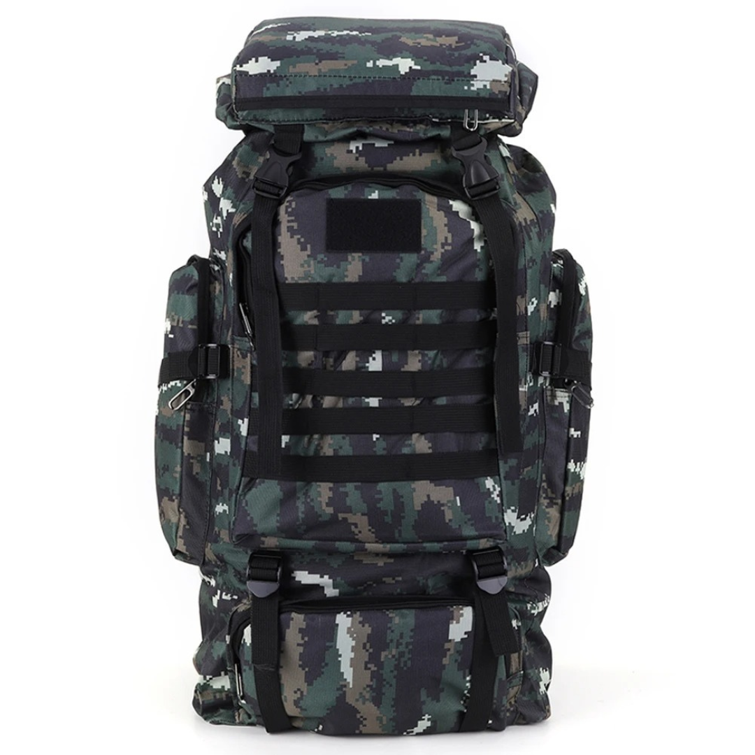Trekkingrugzak 80 Liter met MOLLE Systeem Ergonomisch Outdoor Backpack Camouflage Khaki Zwart Wandelen