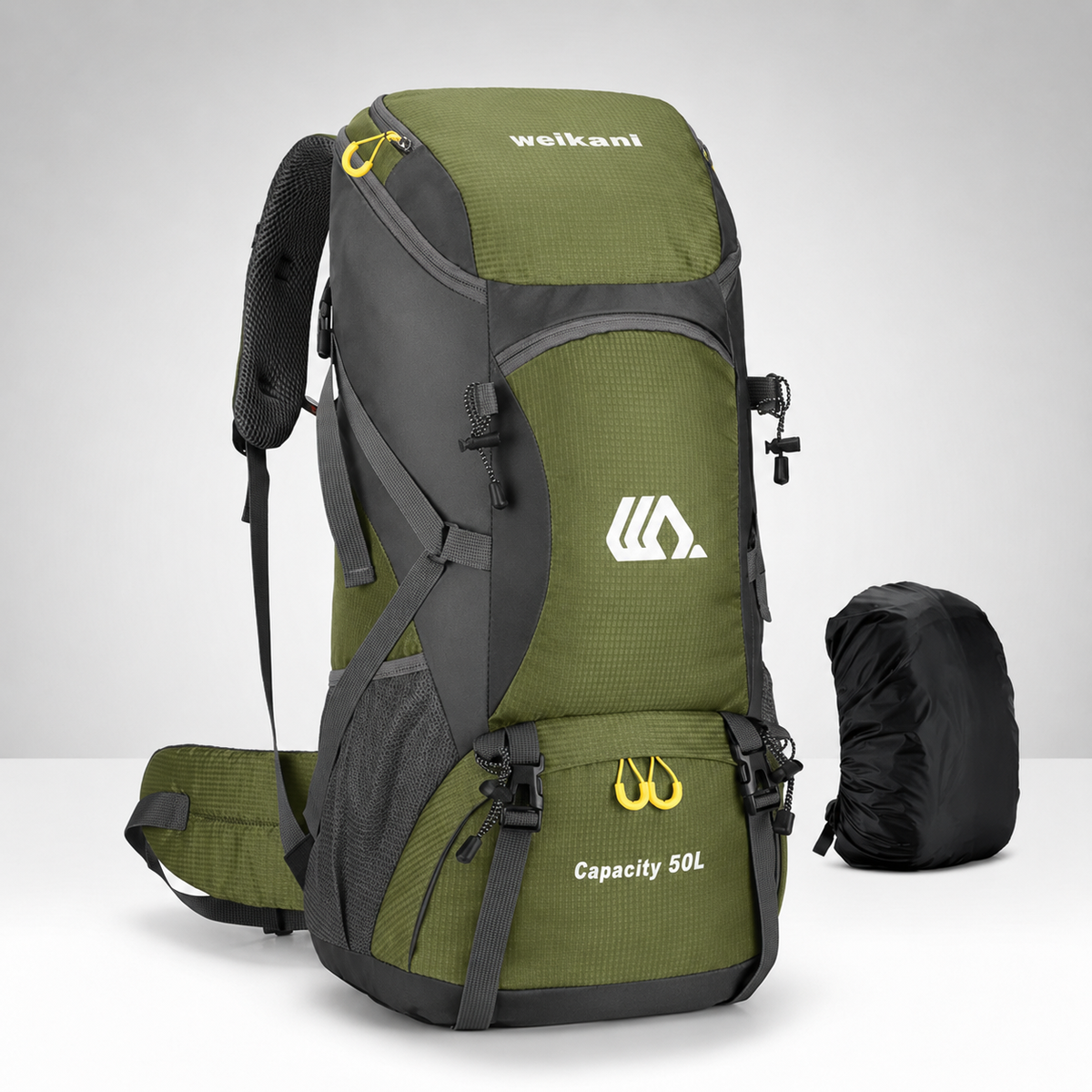 Outdoor Rugzak 50L met Schoenenvak Ademend Rugpaneel Verstelbare Heupgordel Waterdicht Trekking Backpack