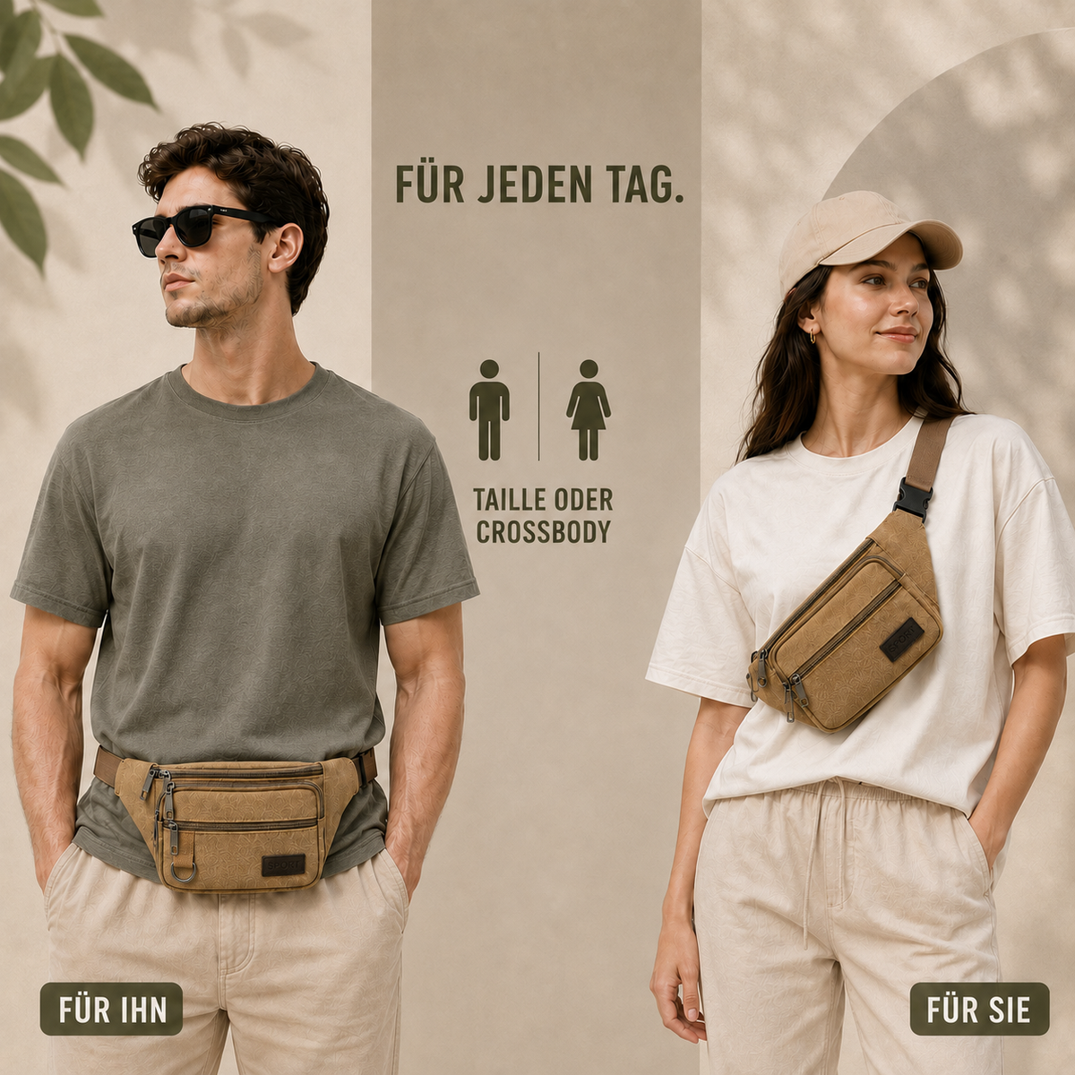 Canvas Heuptas met Meerdere Vakken Unisex Crossbody Reistas voor Dagelijks Gebruik en Buitenactiviteiten