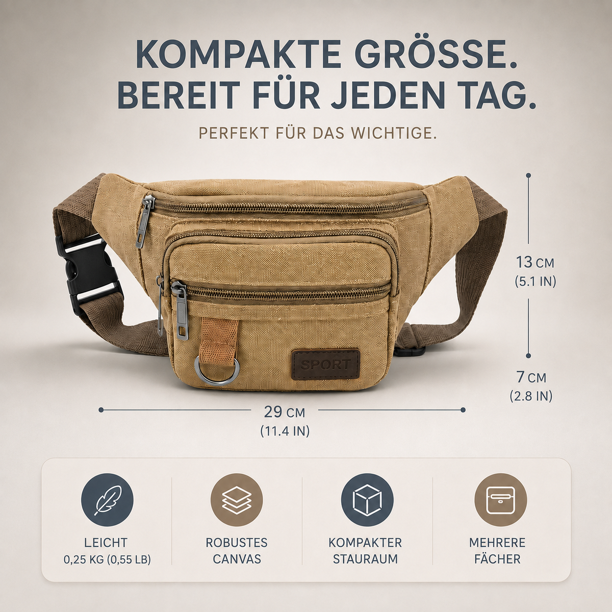 Canvas Heuptas met Meerdere Vakken Unisex Crossbody Reistas voor Dagelijks Gebruik en Buitenactiviteiten