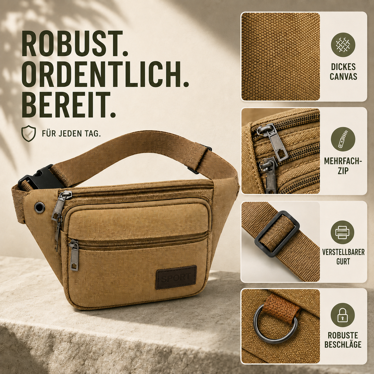 Canvas Heuptas met Meerdere Vakken Unisex Crossbody Reistas voor Dagelijks Gebruik en Buitenactiviteiten