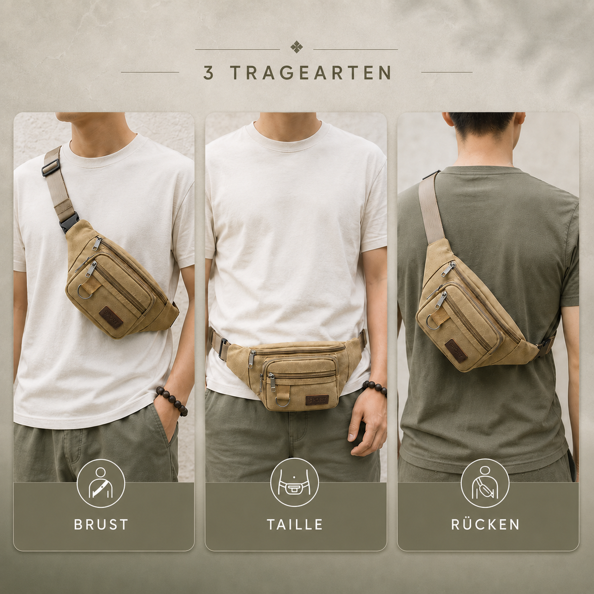 Canvas Heuptas met Meerdere Vakken Unisex Crossbody Reistas voor Dagelijks Gebruik en Buitenactiviteiten