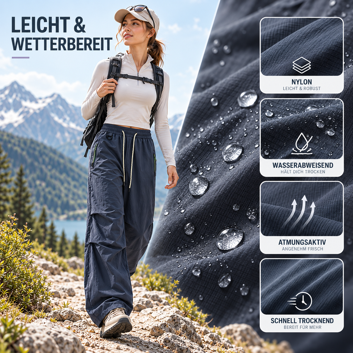 Waterdichte wandelbroek dames met elastische band verstelbare pijpen ademend outdoor hiking trekking