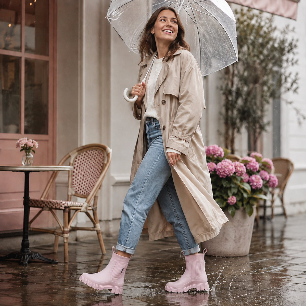 Waterafstotende Chelsea Regenlaarzen Dames Antislip Rubberen Zool Slip-On Enkelhoog Herfst Winter Comfortabel