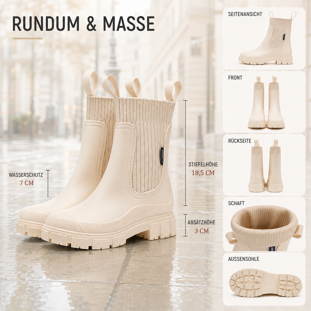 Waterafstotende Chelsea Regenlaarzen Dames Antislip Rubberen Zool Slip-On Enkelhoog Herfst Winter Comfortabel