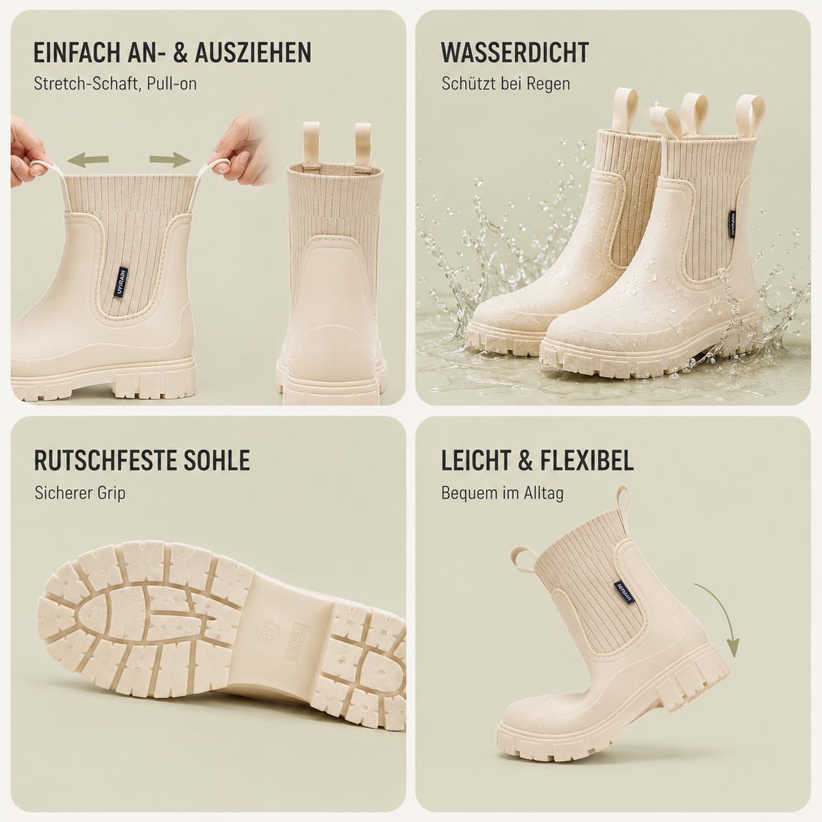 Waterafstotende Chelsea Regenlaarzen Dames Antislip Rubberen Zool Slip-On Enkelhoog Herfst Winter Comfortabel