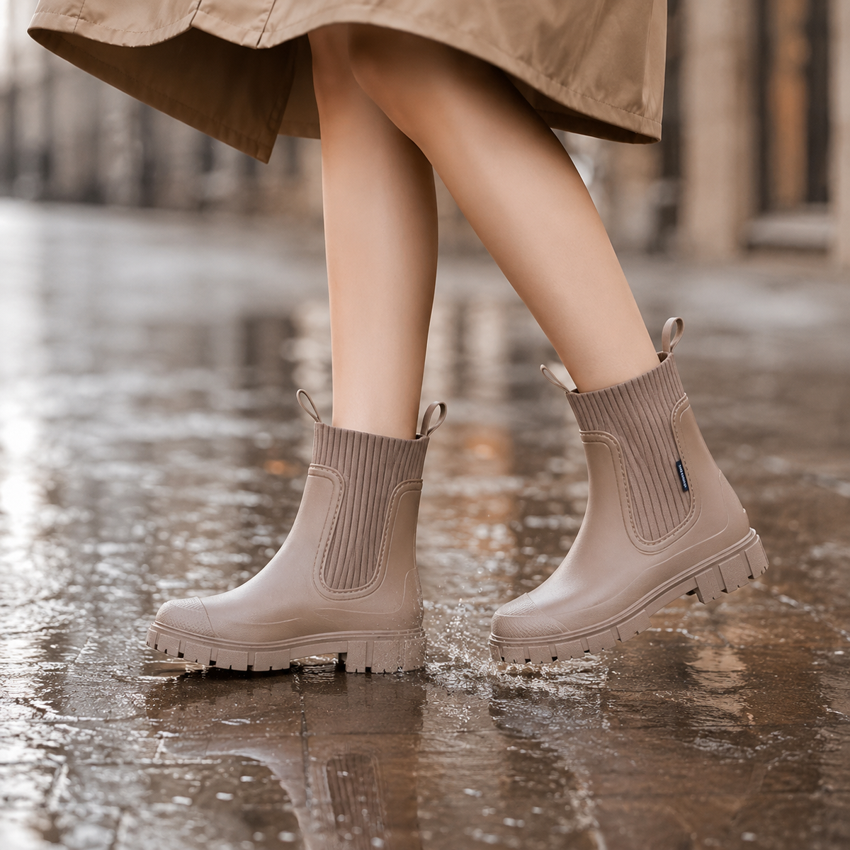 Waterdichte Chelsea Regenlaarzen Dames Antislip Zool Flexibel PVC Slip-On Enkelhoog Comfortabel Herfst Winter