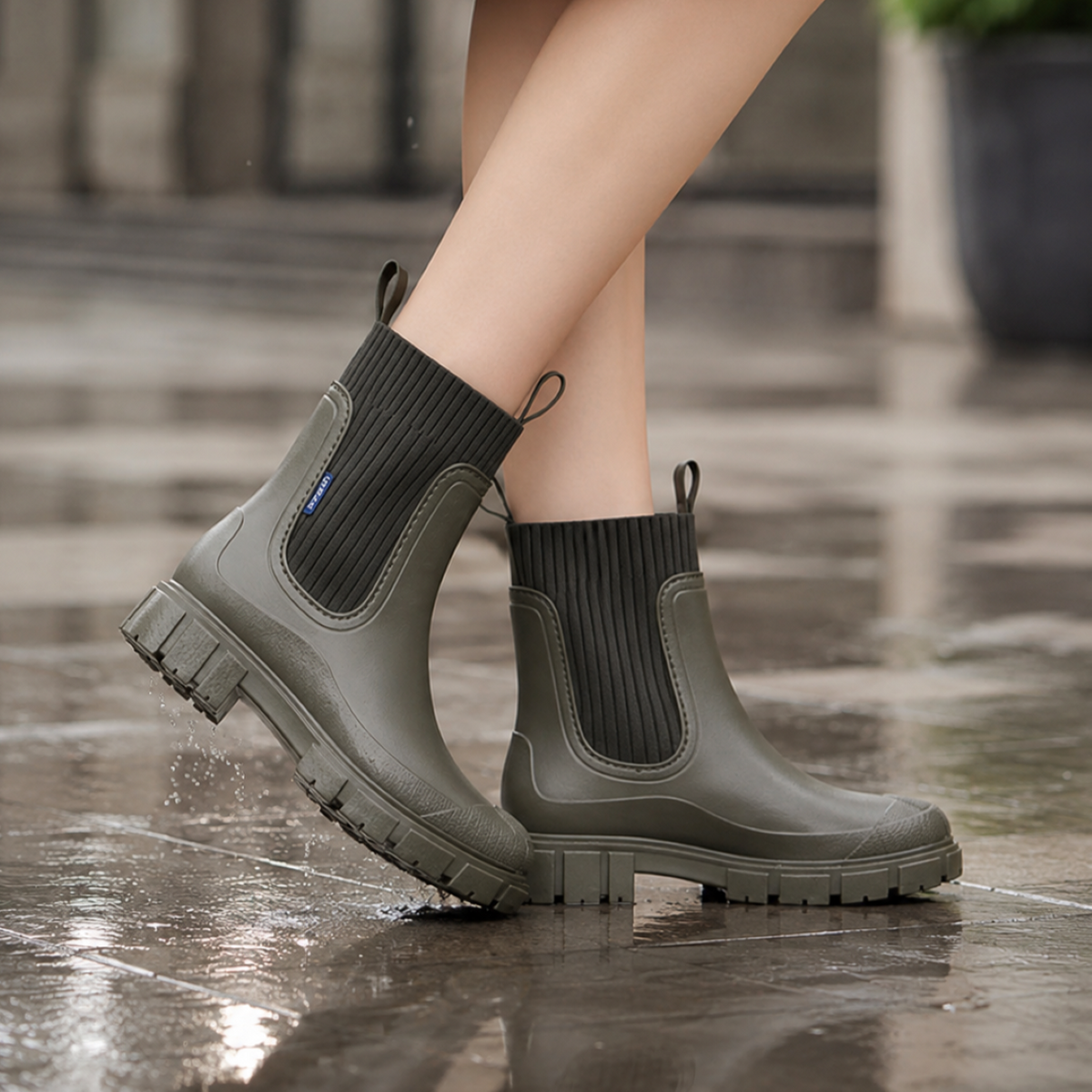 Waterdichte Chelsea Regenlaarzen Dames Antislip Zool Flexibel PVC Slip-On Enkelhoog Comfortabel Herfst Winter