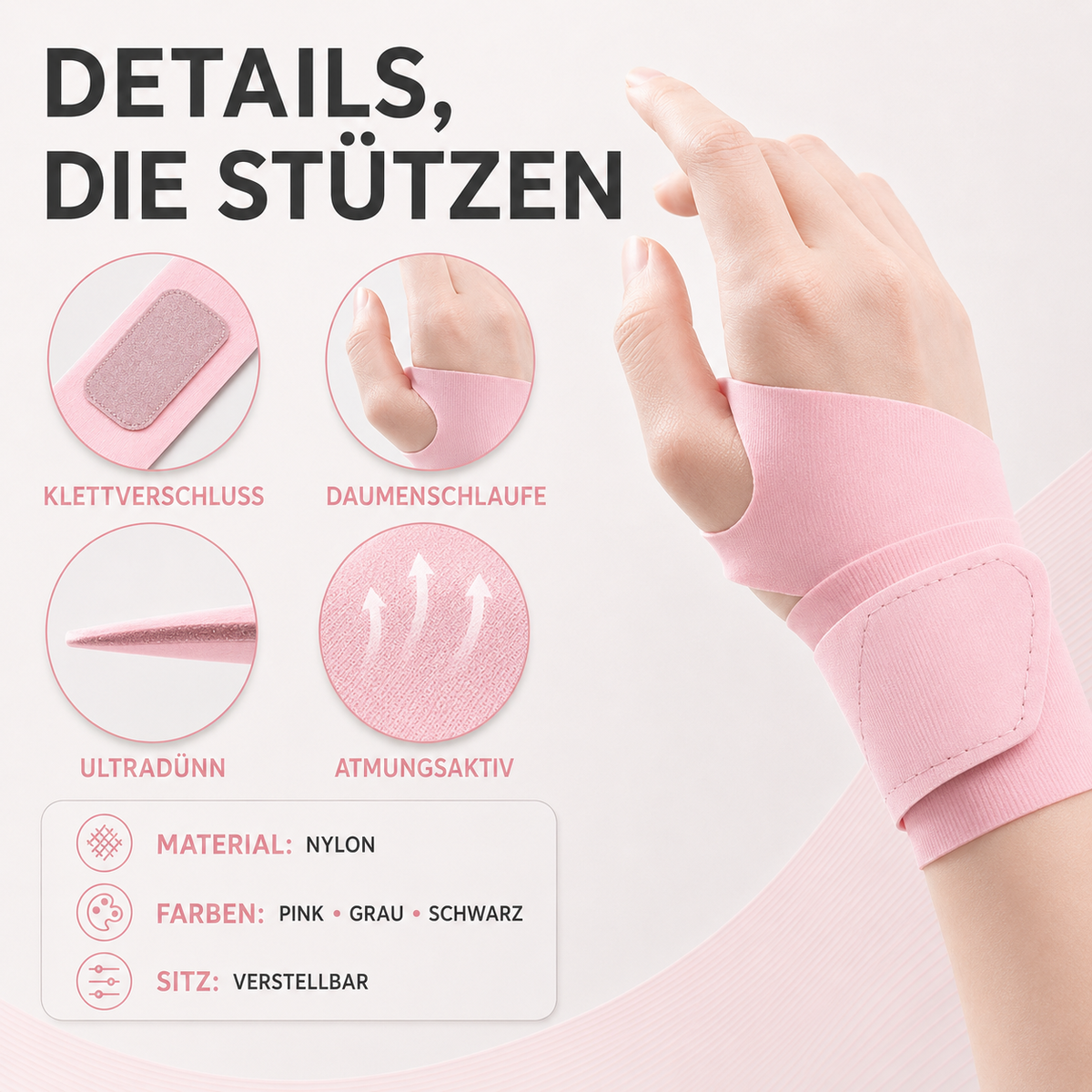 Polsbrace Ultralight - Ademende Nylon Handsteun met Verstelbare Sluiting voor Training en Dagelijks Gebruik