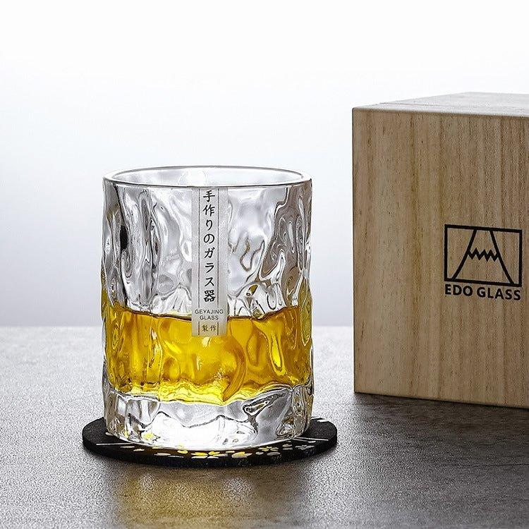 Geometrisch Geslepen Whiskyglas 300ml Transparant met Houten Cadeaubox en Onderzetter - Handgemaakt Kristalglas voor Premium Spirits