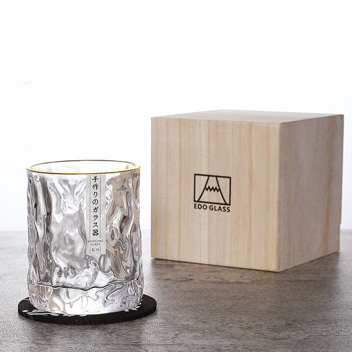 Geometrisch Geslepen Whiskyglas 300ml Transparant met Houten Cadeaubox en Onderzetter - Handgemaakt Kristalglas voor Premium Spirits
