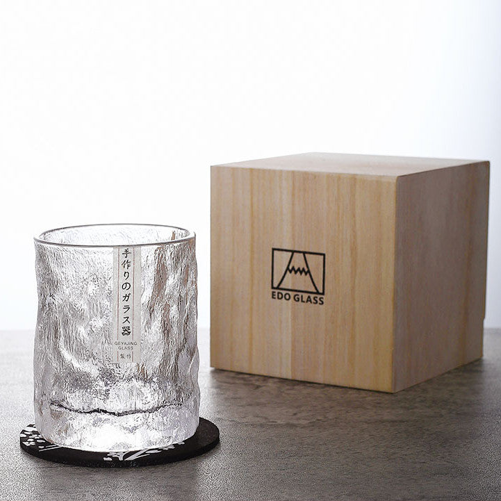 Geometrisch Geslepen Whiskyglas 300ml Transparant met Houten Cadeaubox en Onderzetter - Handgemaakt Kristalglas voor Premium Spirits