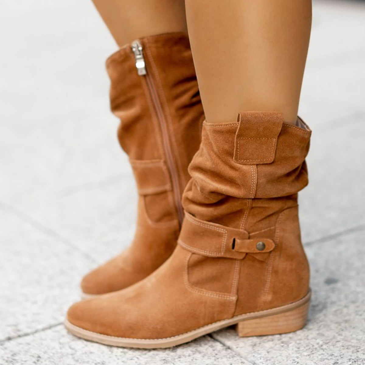 Dames Enkellaarzen Wildlederlook met Zachte Zool Antislip Profiel 3cm Hak Comfortabel Herfst Winter Dagelijks