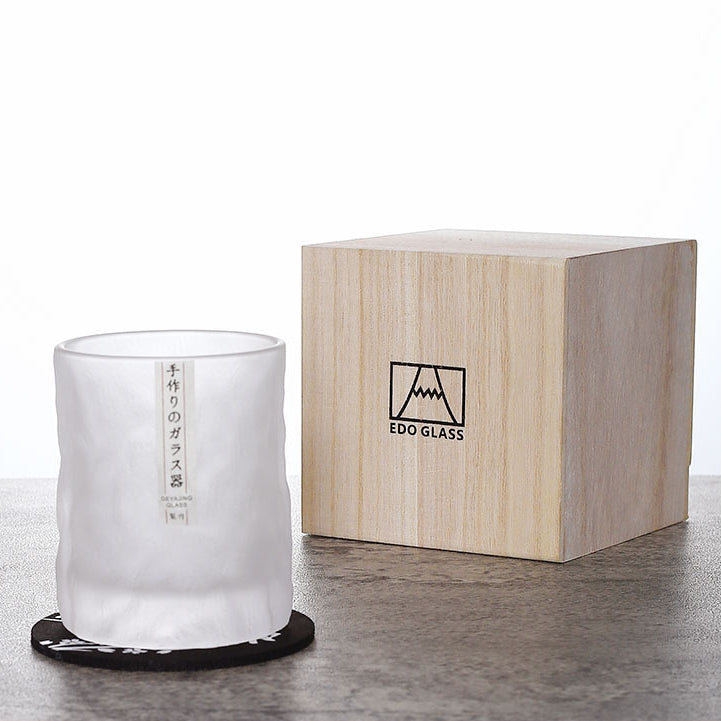 Geometrisch Geslepen Whiskyglas 300ml Transparant met Houten Cadeaubox en Onderzetter - Handgemaakt Kristalglas voor Premium Spirits
