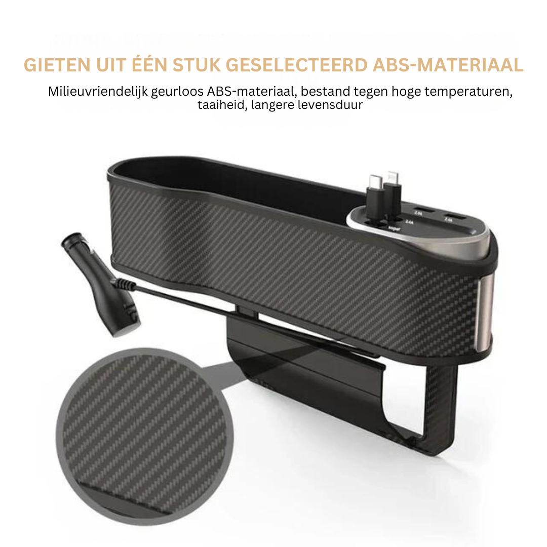 Multifunctionele Auto Organizer met Bekerhouder en Dubbele USB-Oplaadpoorten - Ruimtebesparend Opbergsysteem voor tussen Autostoelen