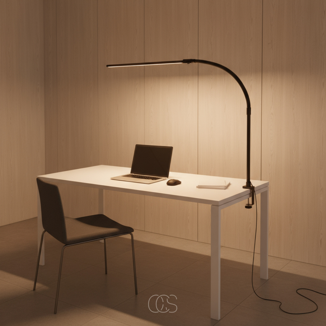 Bureaulamp Dimbaar 3 Lichtkleuren 2700K tot 6500K LED 18W 1200 Lumen Zwanenhals Klem Zwart Kabel 205 cm