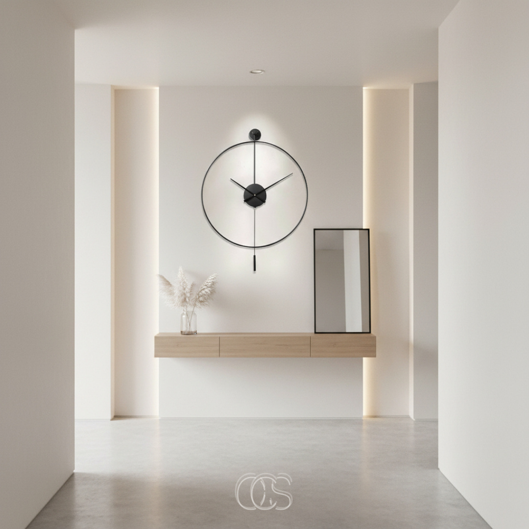 Stille Wandklok met Slinger 50cm Zwart Metaal Geruisloos Uurwerk Scandinavisch Interieur Tijdweergave